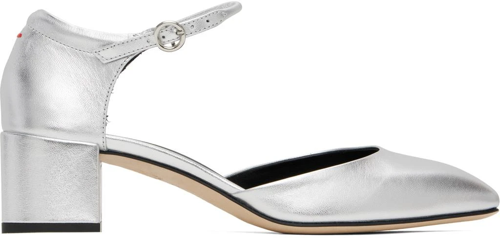 AEYDE Silver Magda Leather Mary-Jane Heels 1