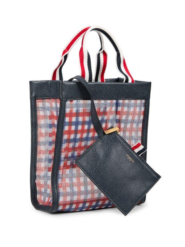 Thom Browne Gingham Check Open Tote - Tote Bags - Free