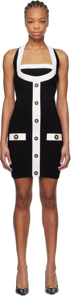Balmain Black 
White Two-Tone Halterneck Knit Minidress 1