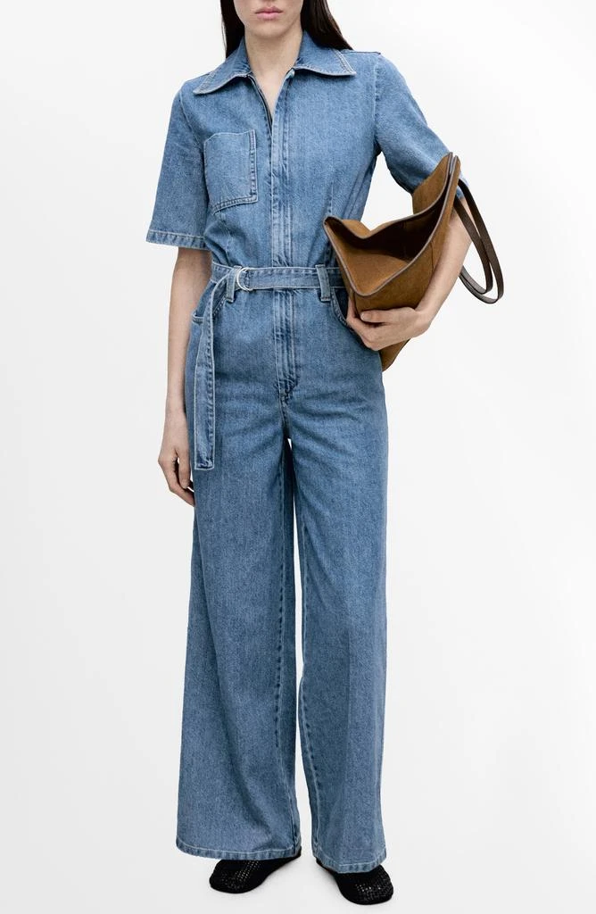 Mango Fleur Tie Waist Denim Jumpsuit 1