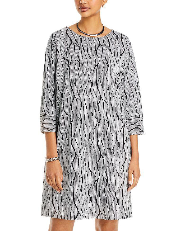 Caroline Rose Wave Knit Three Quarter Sleeve Dress