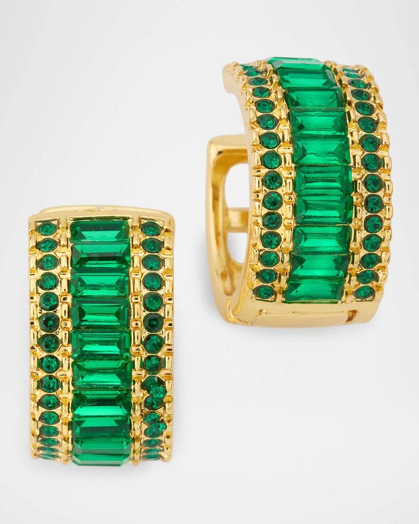 Golconda by Kenneth Jay Lane Faux Emerald Baguette Huggie Earrings