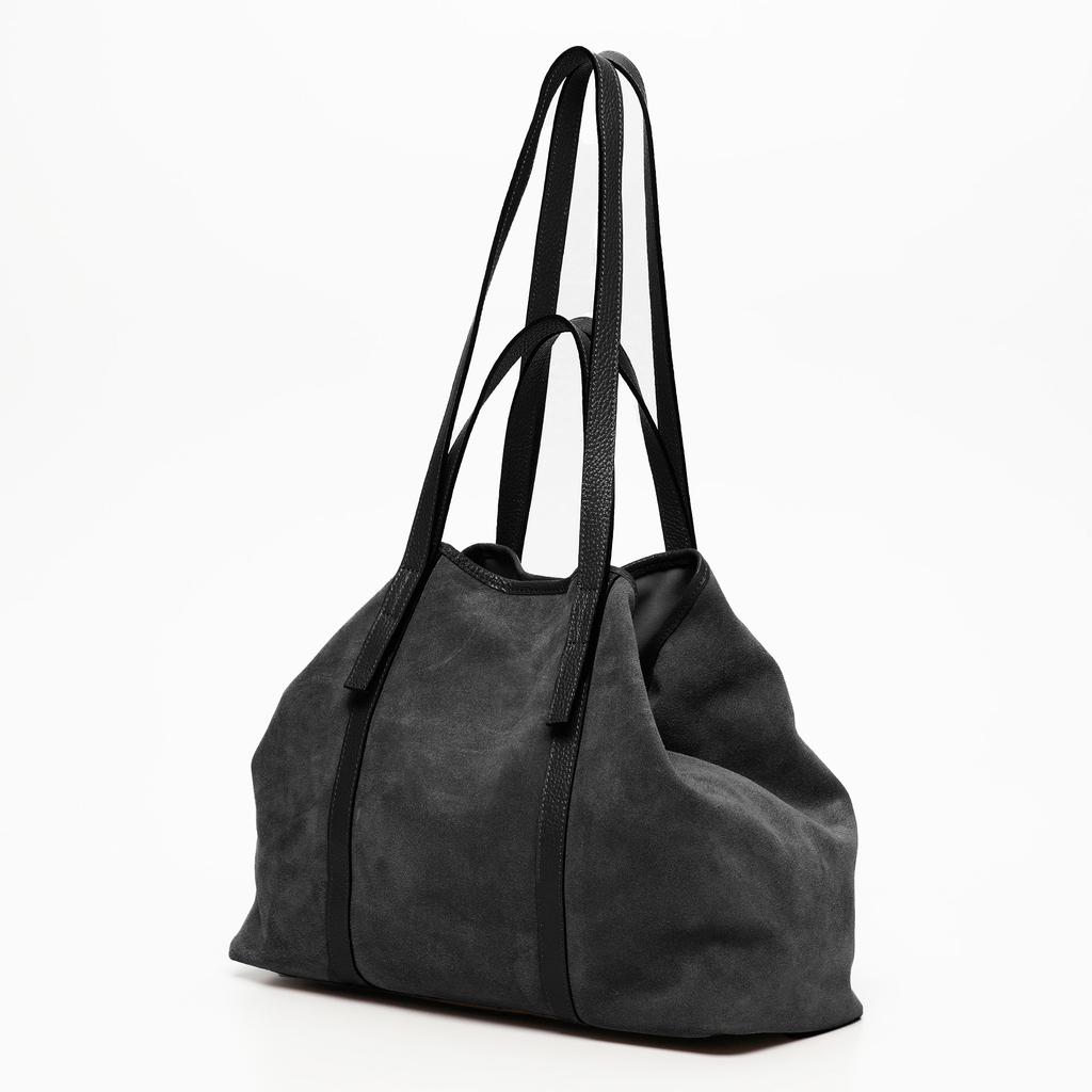 Maison Heritage Sac Cabas Mini Malta Suede - Noir - Femme