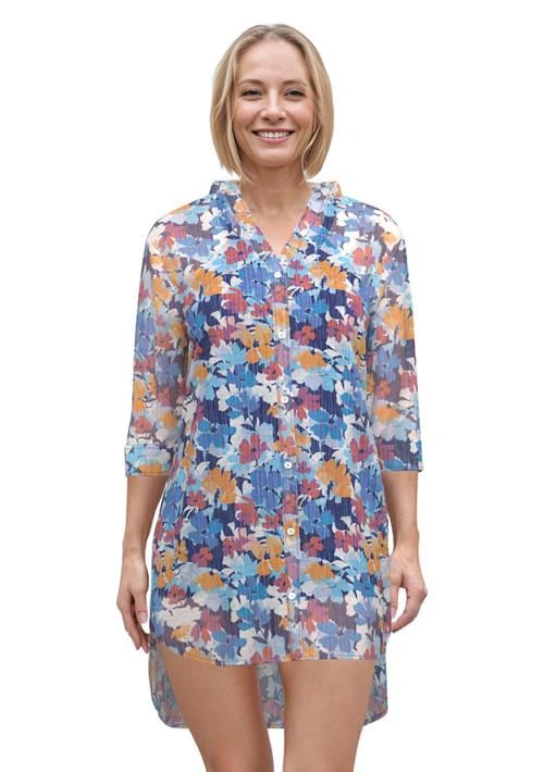 American Beach Beach Bloomfields Long Sleeve Button Down Tunic Swim Cover Up 1