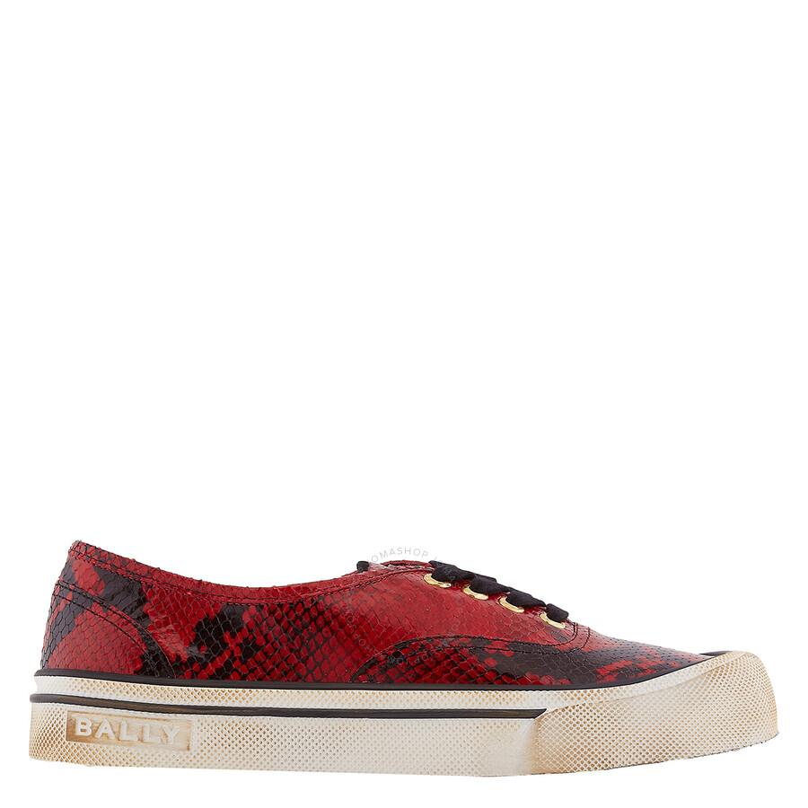 Bally Deep Ruby Lyder Snakeskin-Effect Low-Top Sneakers