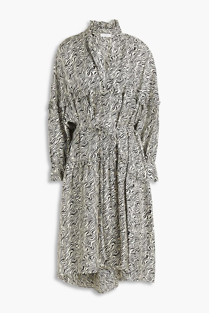 Sandro Belted zebra-print silk-twill dress