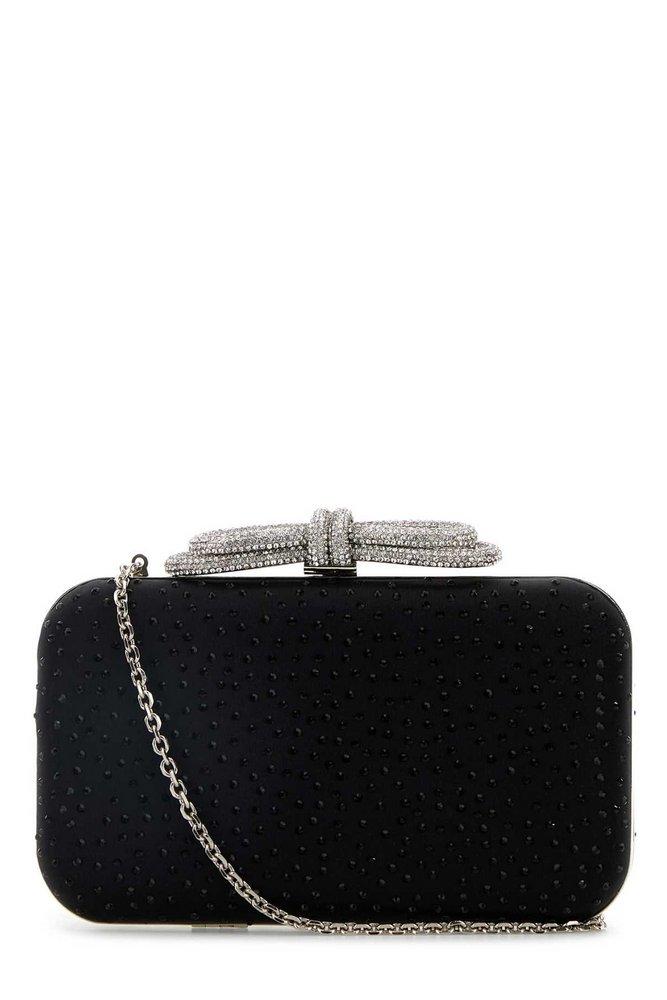 Mach & Mach Mach & Mach Double Bow Embellished Satin Clutch Bag