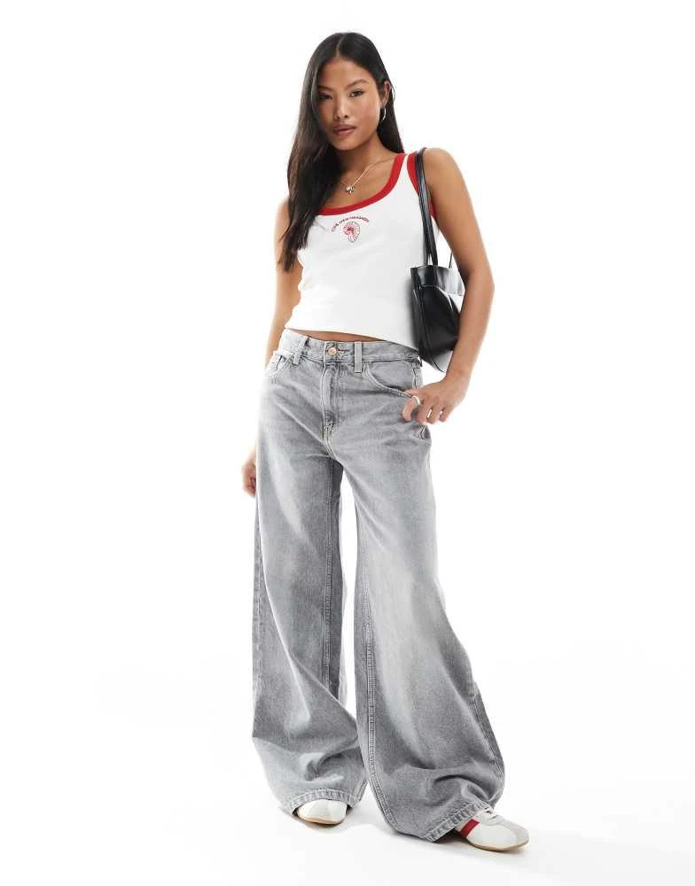 Bershka Bershka petite high waisted wide leg jeans in grey 1