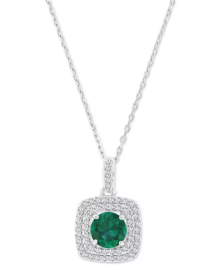 Macy
s Amethyst 
Lab-Grown White Sapphire Square Halo Birthstone Pendant Necklace in Sterling Silver, 16" + 2" extender