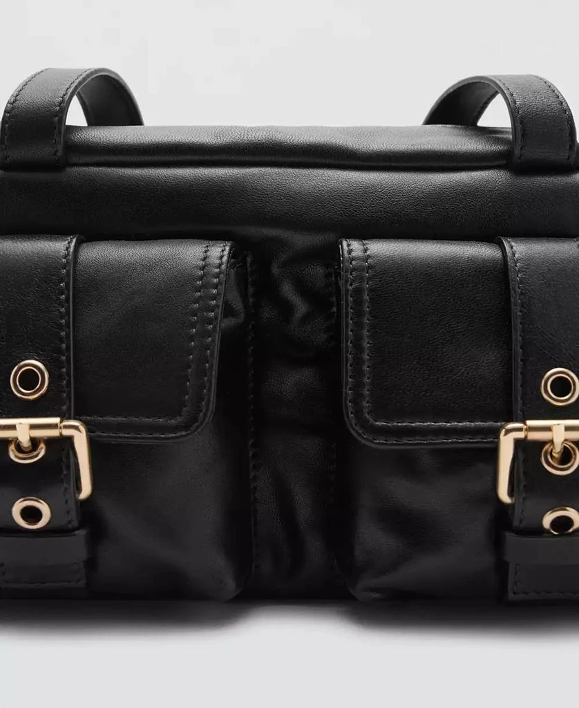 Mango Women's Pockets Detail Leather Handbag 4