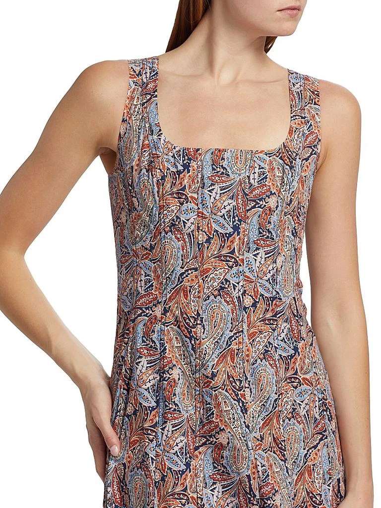 VERONICA BEARD Jolie Pleated Paisley Stretch Cotton Midi-Dress 6