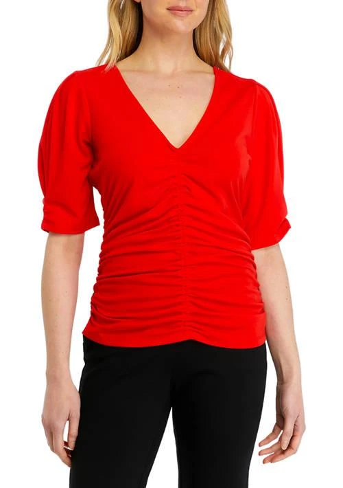 DKNY Womens Short Sleeve Ruched Knit Top 1