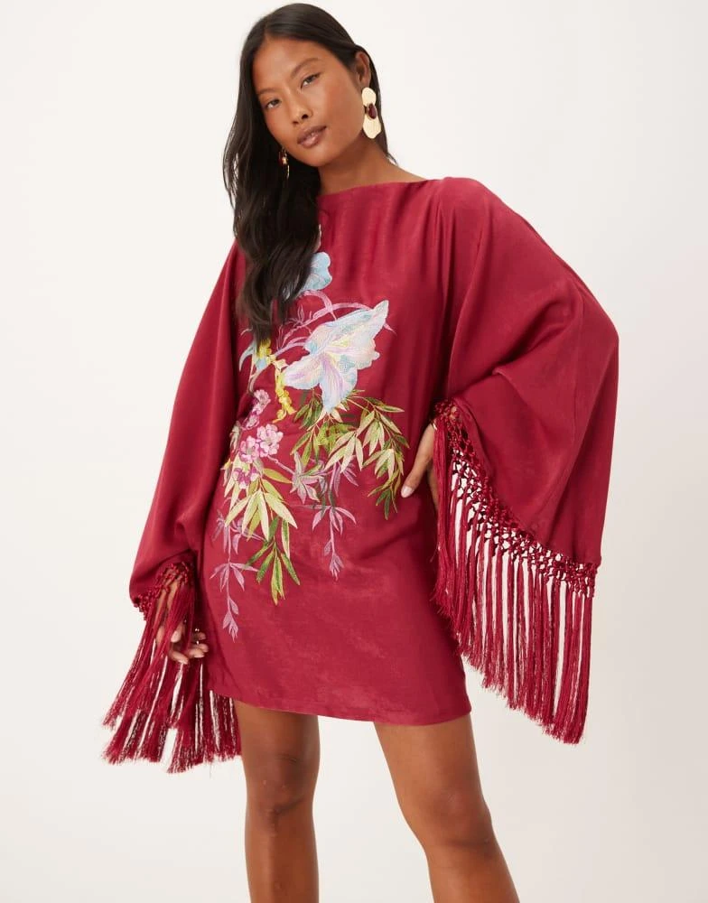 green emerald velvet dress Mauve Floral Embroidered Mini Dress - Long Sleeve Dresses main image 1