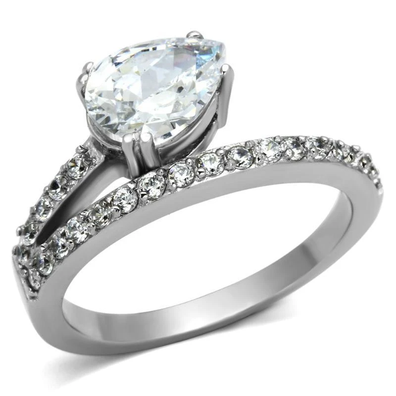 FASHNZFAB High polished (no plating) Stainless Steel Ring with AAA Grade CZ in Clear