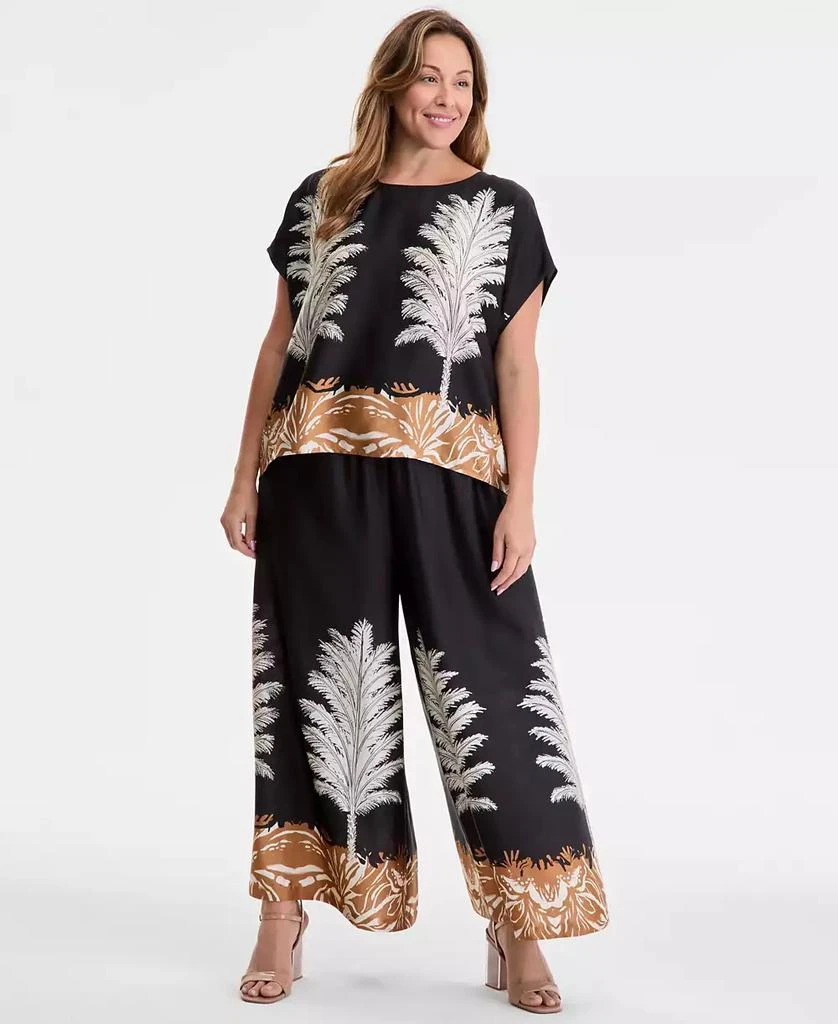 Vince Camuto Plus Size Placed-Print Boat-Neck Caftan Blouse 2