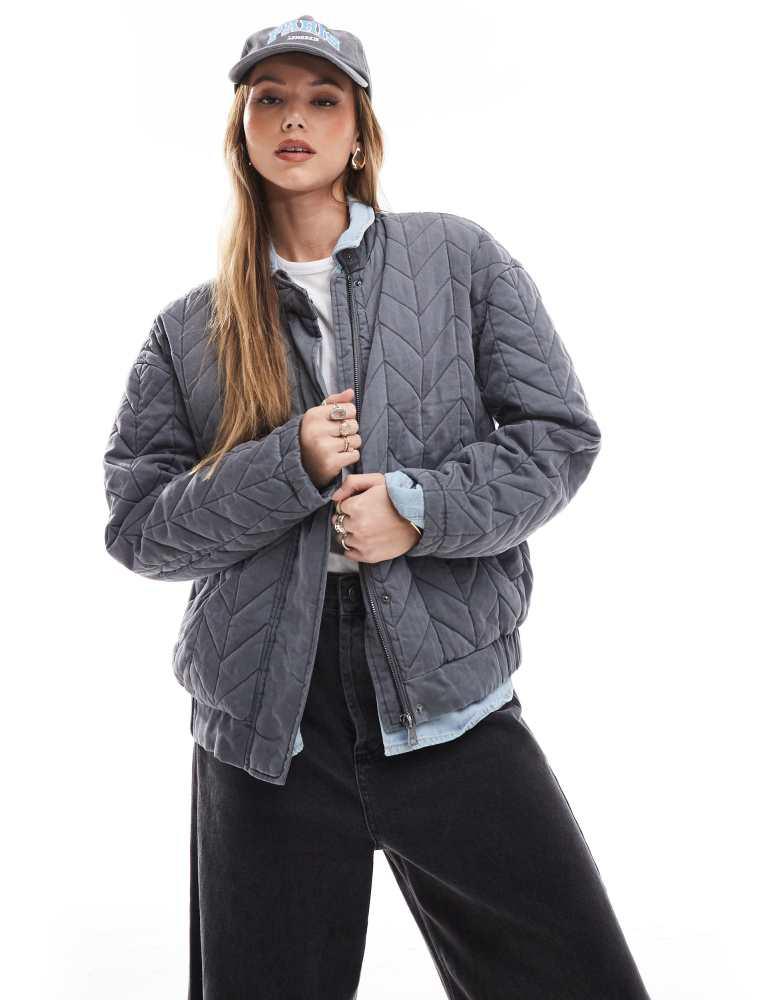 ONLY ONLY quilted bomber jacket in washed grey