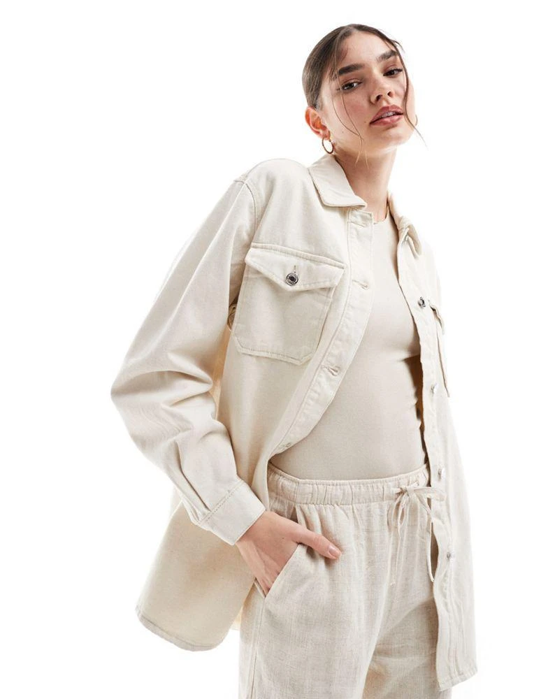 VERO MODA Vero Moda oversized shirt jacket in ecru denim 1