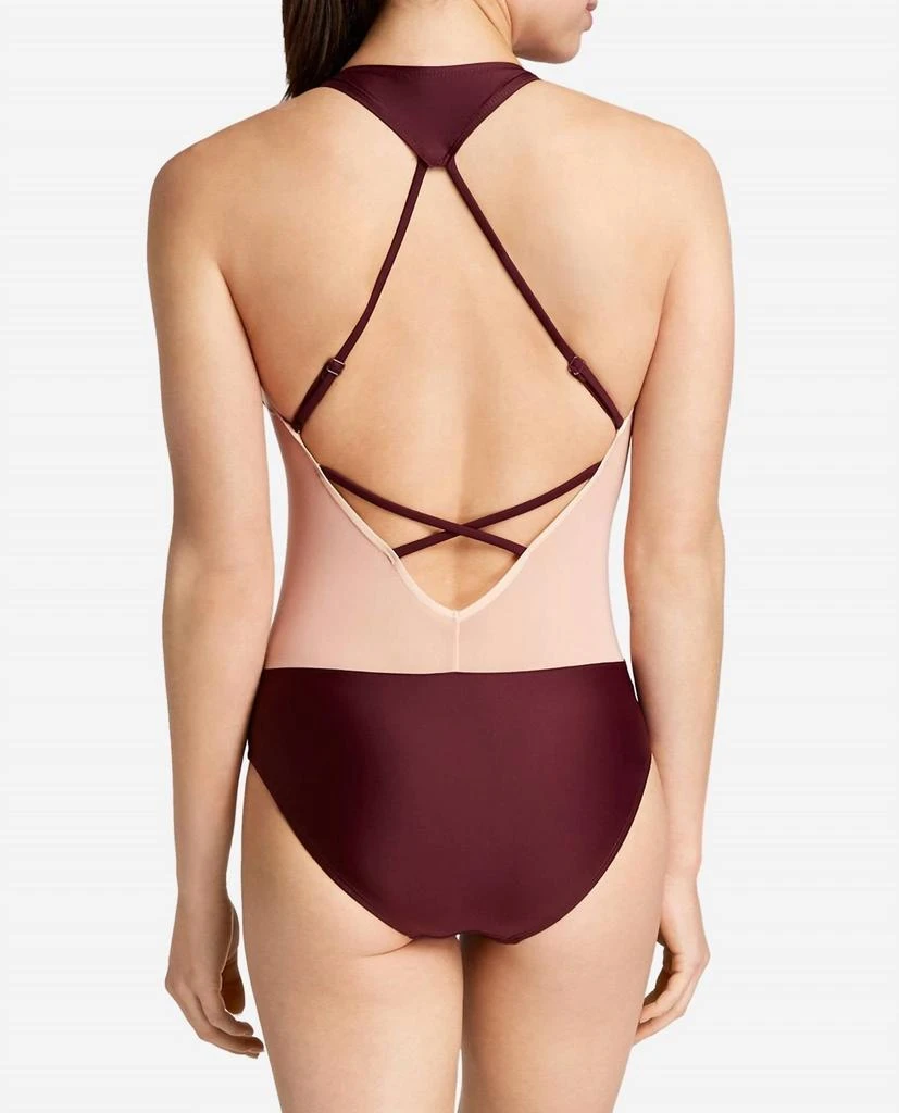 Danskin V-Neck Racerback Mesh Leotard One Piece In Fig 2