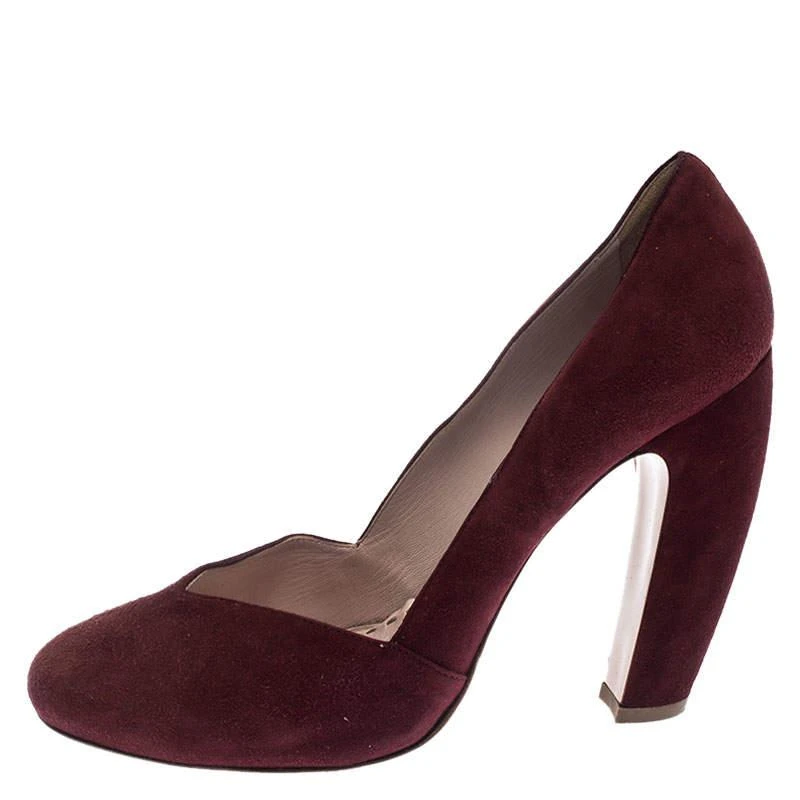 Miu Miu Miu Miu Maroon Suede Curved Heel Pumps Size 40 2
