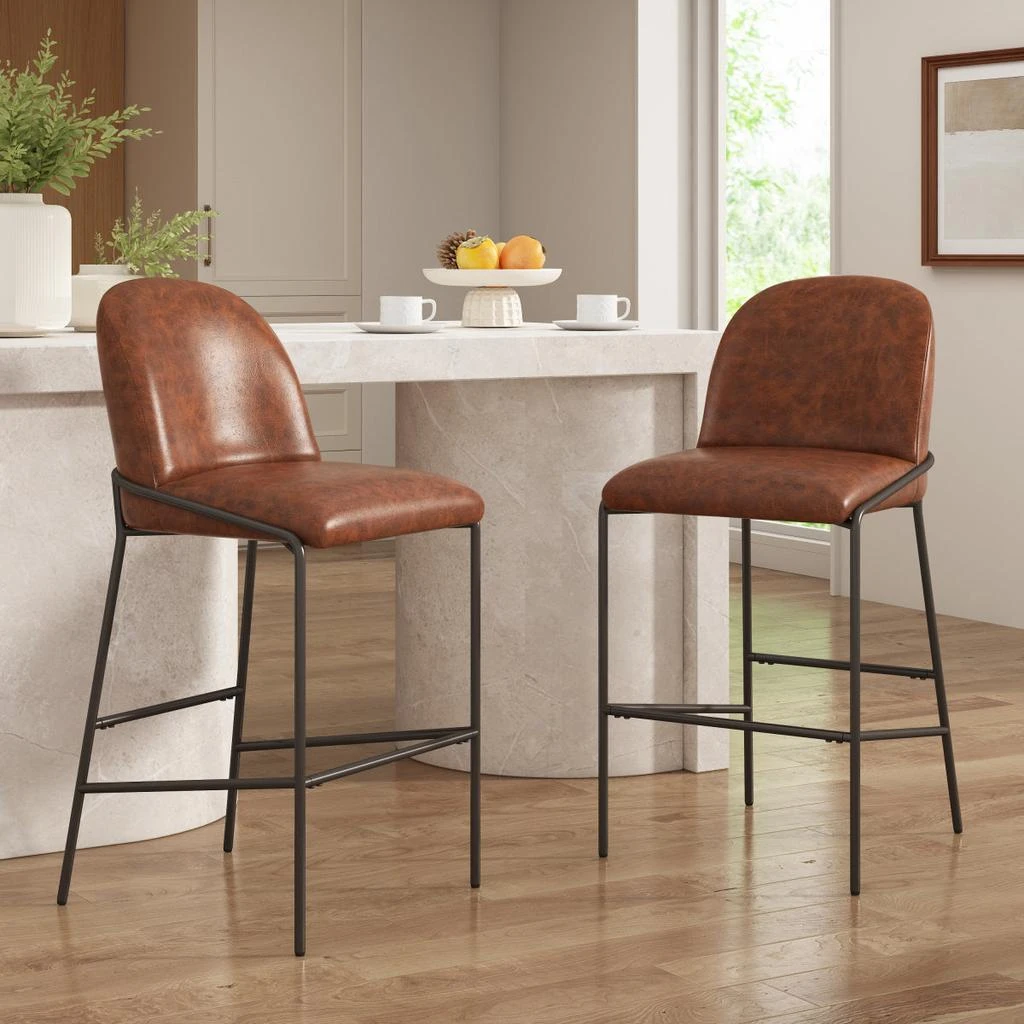 Streamdale Furniture Streamdale Matte Bronze Faux Leather Bar Stool with Curved Backrest (Set of 2)