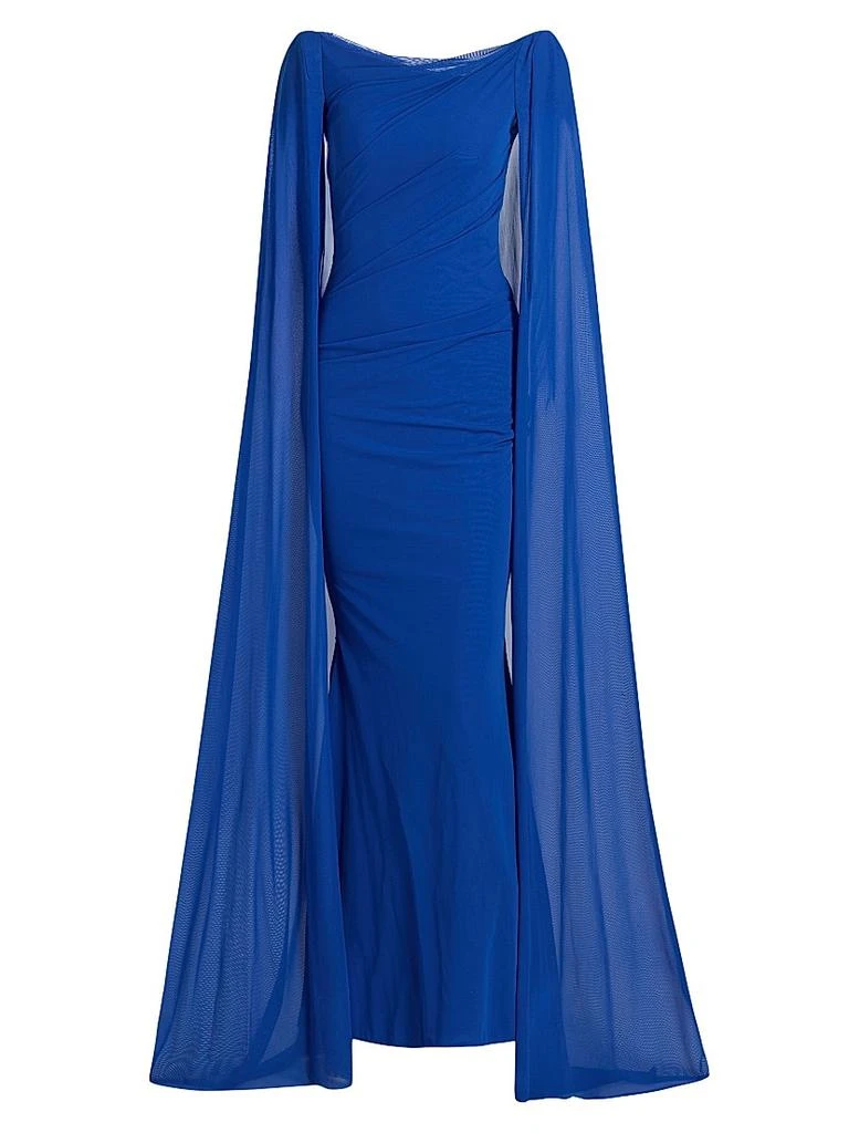 Talbot Runhof Chiffon Cape-Sleeve Sheath Gown