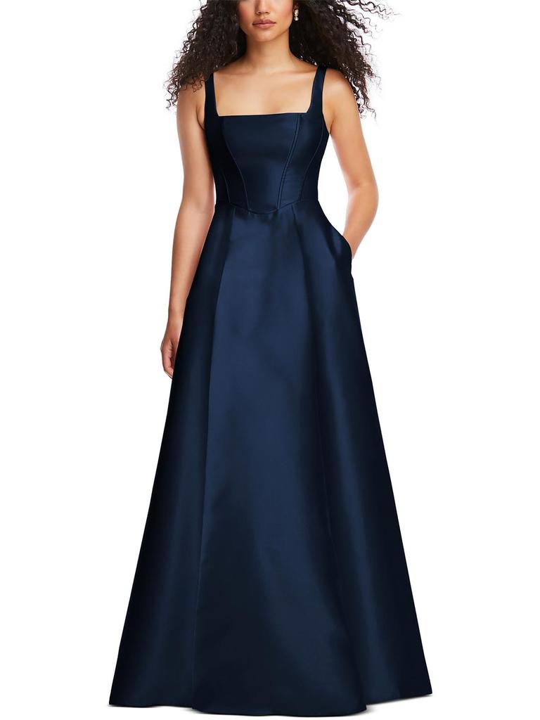 Alfred Sung Womens Boned Bodice Square Neck Evening Dress