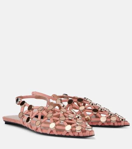 The Attico Grid embellished suede slingback flats 1