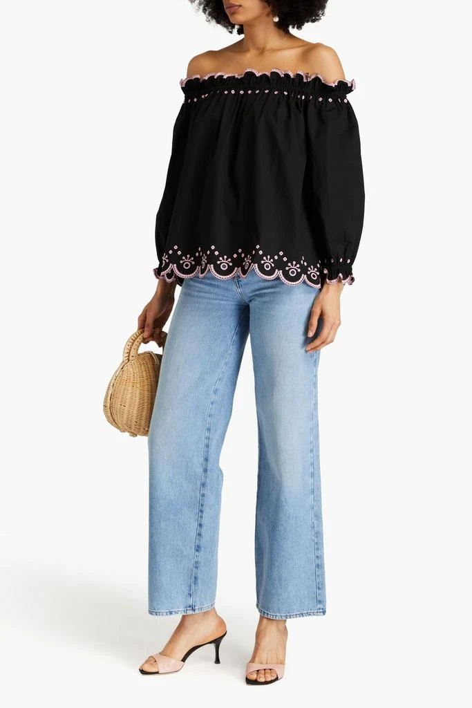 Saloni Gaby off-the-shoulder broderie anglaise-trimmed cotton-poplin top 2