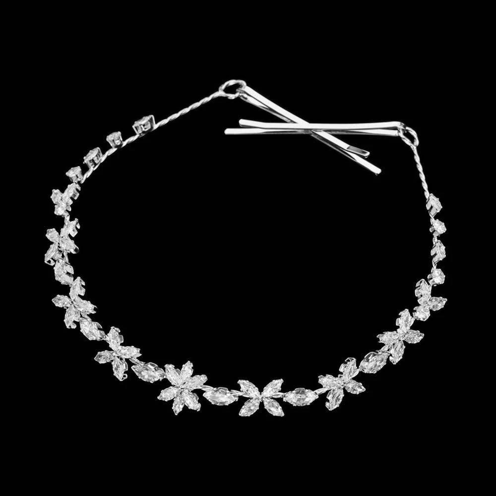 FASHNZFAB CZ Stone Pave Floral Vine Bun Wrap Headpiece 2