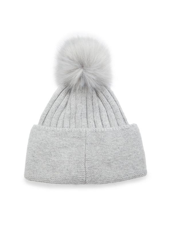 Adrienne Landau Embellished Faux Fur Pom Pom Beanie