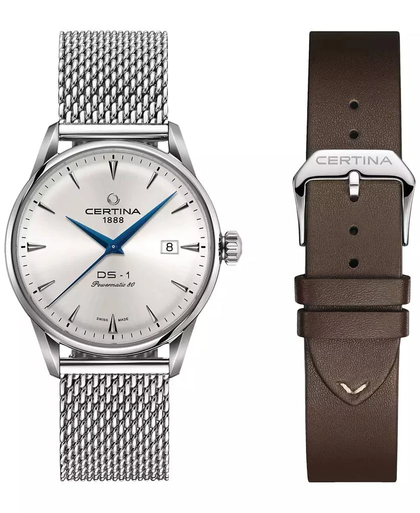 Certina Men
s Swiss Automatic DS-1 Stainless Steel Bracelet Mesh Bracelet 
Brown Leather Strap Watch 40mm Gift Set 6