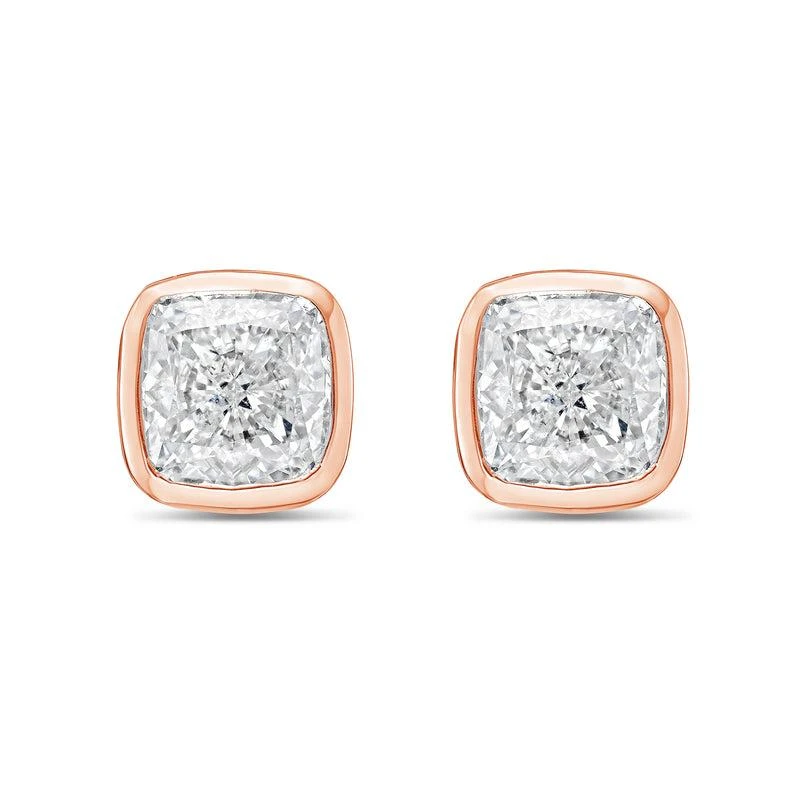 Diana M Jewels 14KT ROSE GOLD LAB GROWN CUSHION CUT STUDS IN A BEZEL SETTING WEIGHING 3.00 CTS TW