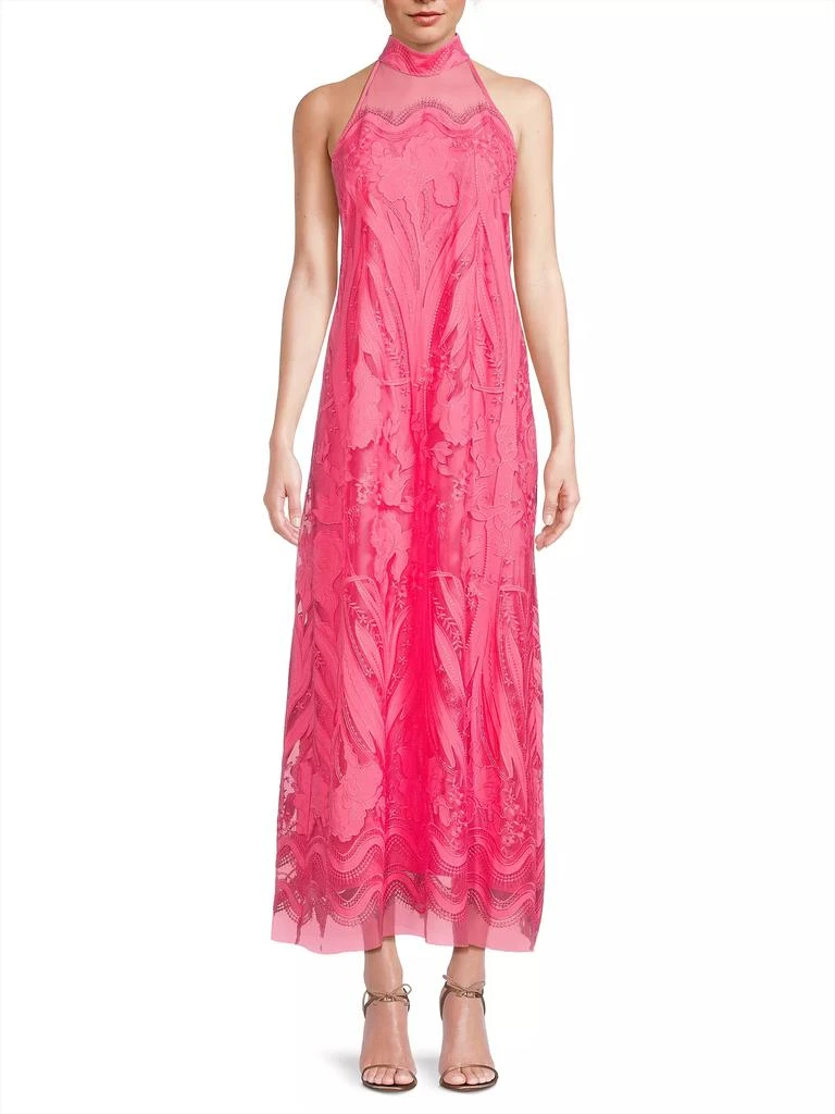 UNGARO Camila Mesh Lace Halter Maxi Dress 3