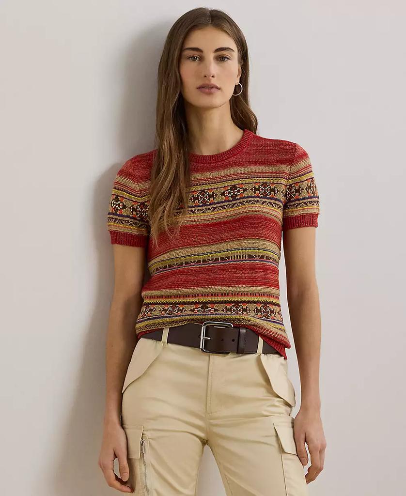 Ralph Lauren Women's Geo-Striped Short-Sleeve Sweater, P/XS-