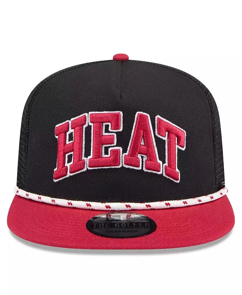New Era Men's Black/Red Miami Heat Throwback Team Arch Golfer Snapback Hat 3