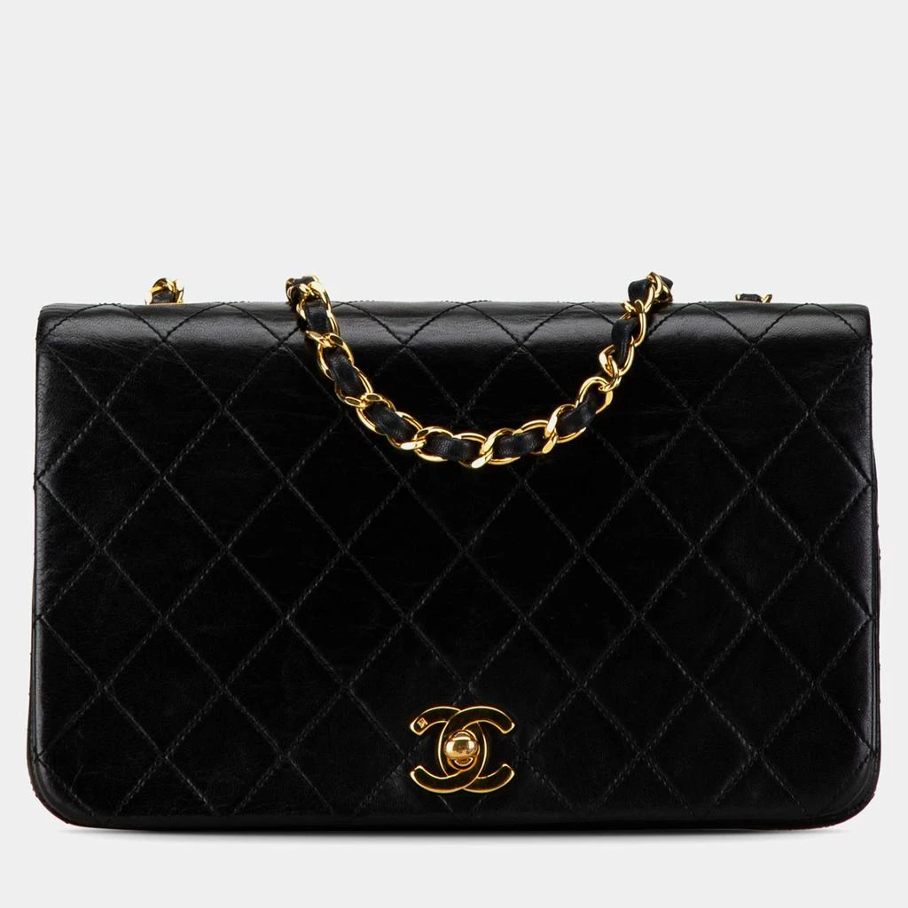 Chanel Chanel Black Lambskin Leather CC Quilted Full Flap Bag 1