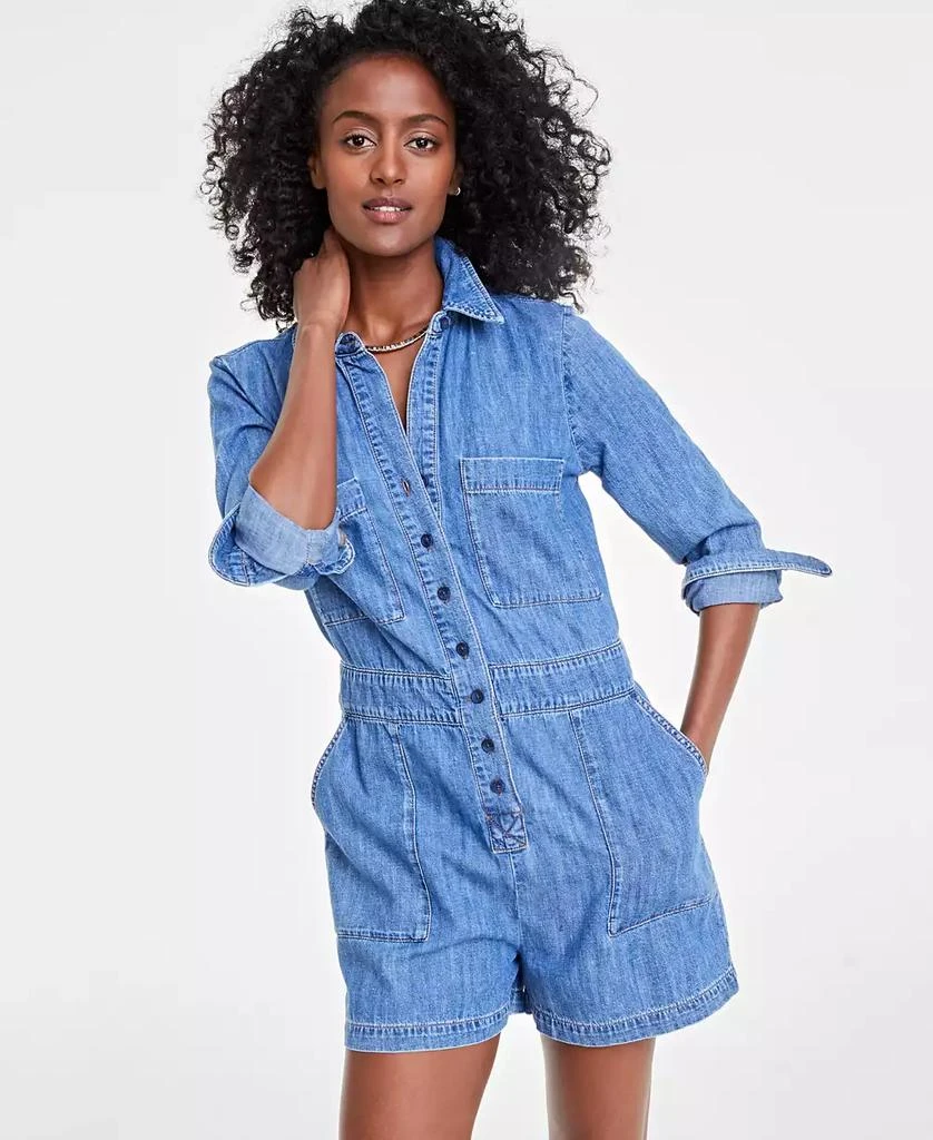 On 34th Women's Denim Long-Sleeve Utility Romper, Created for Macy's 2