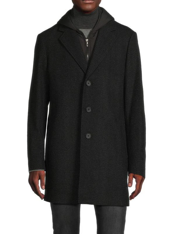 Saks Fifth Avenue Wool Blend Top Coat With Removable Hooded Bib 1