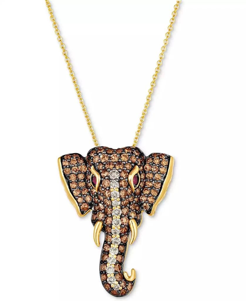 Le Vian Diamond (1-5/8 ct. t.w.) 
Passion Ruby Accent Elephant Adjustable 20" Pendant Necklace in 14k Gold