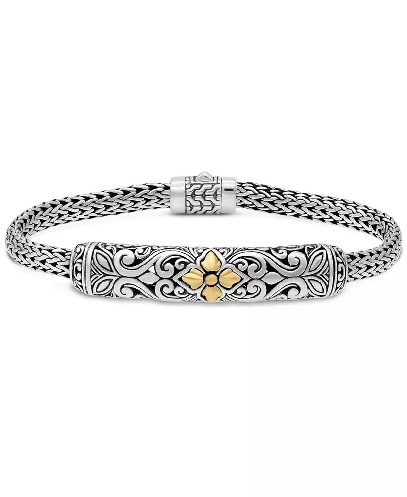 DEVATA Maple Leaf on Filigree with Dragon Bone Chain Bracelet in Sterling Silver and 18K Gold Accents
