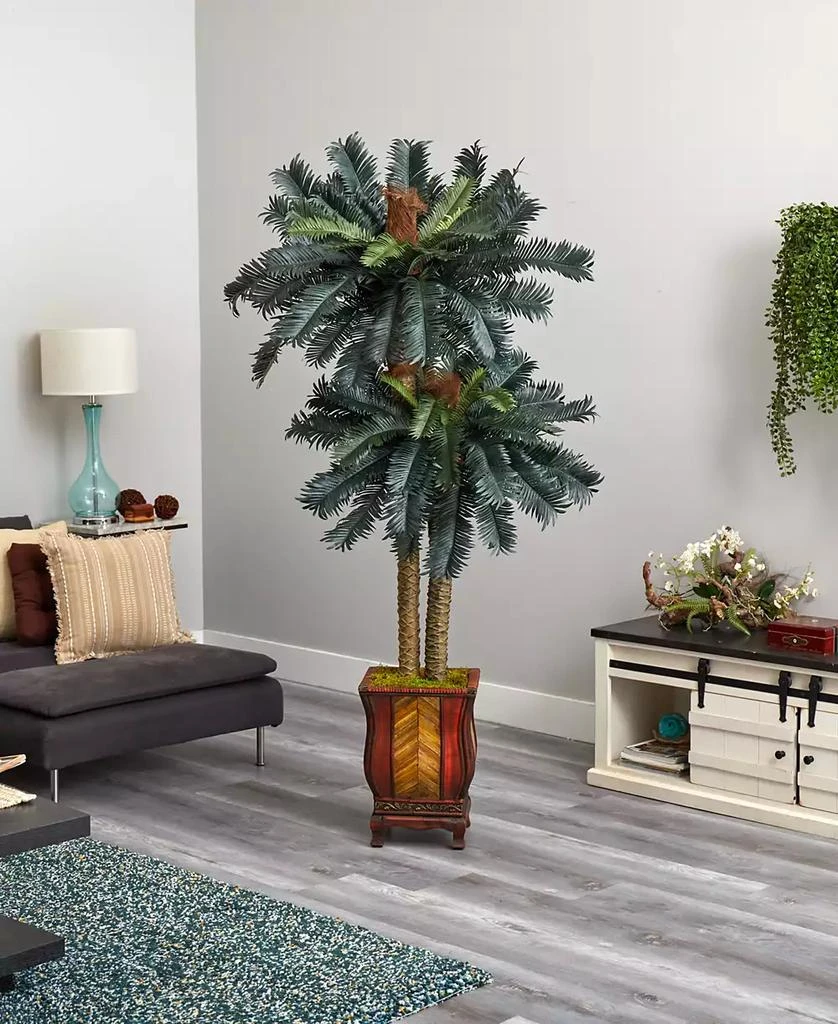 NEARLY NATURAL 6' Double Sago Palm Artificial Tree in Designer Planter 3