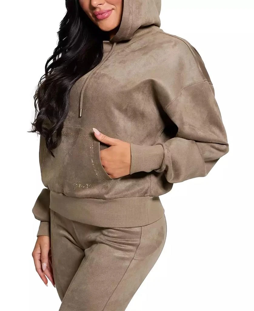 GUESS Women's Hooded Scuba Long-Sleeve Faux-Suede Sweatshirt 2