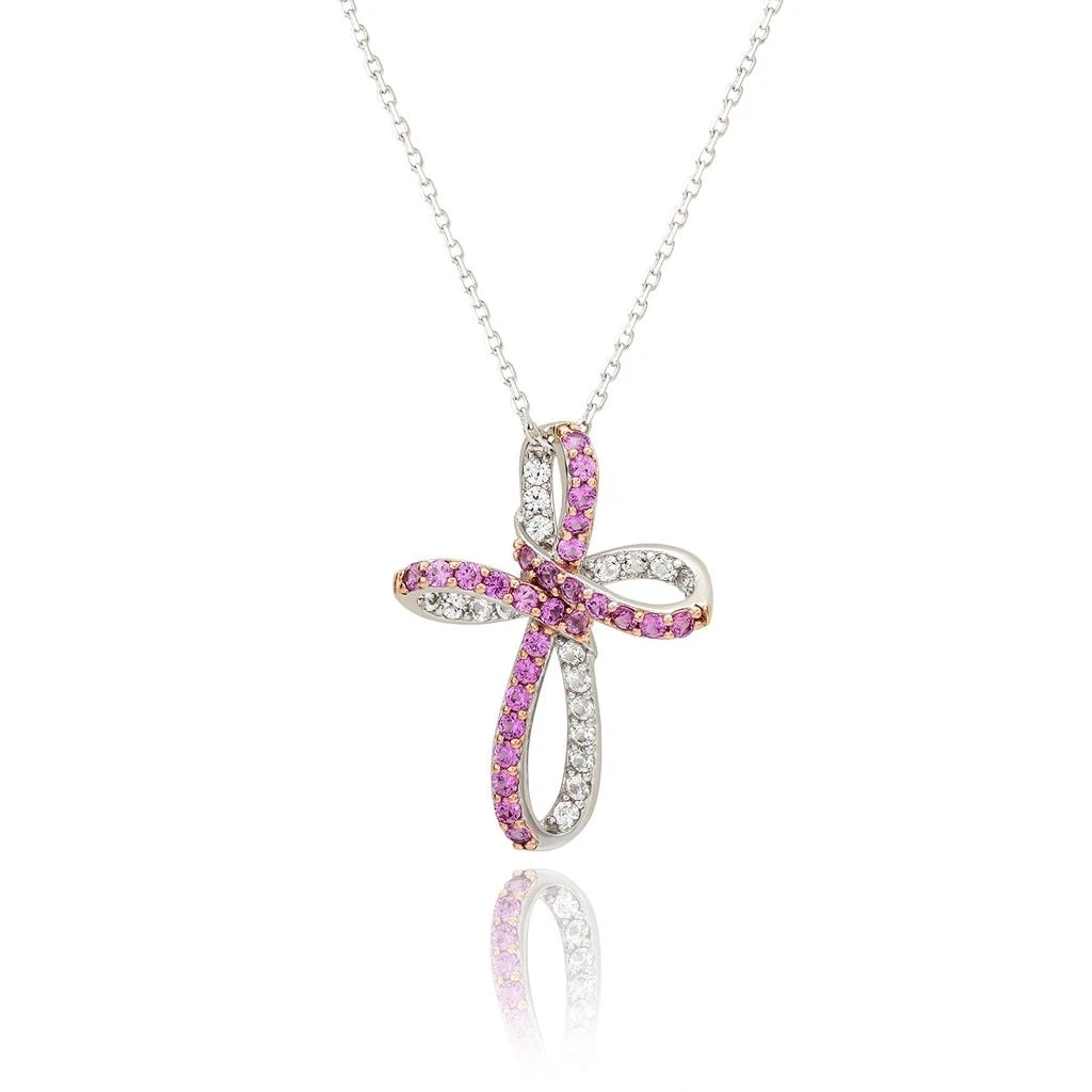 Suzy Levian Sterling Silver Pink 
White Sapphire 
Diamond Accent Cross Pendant