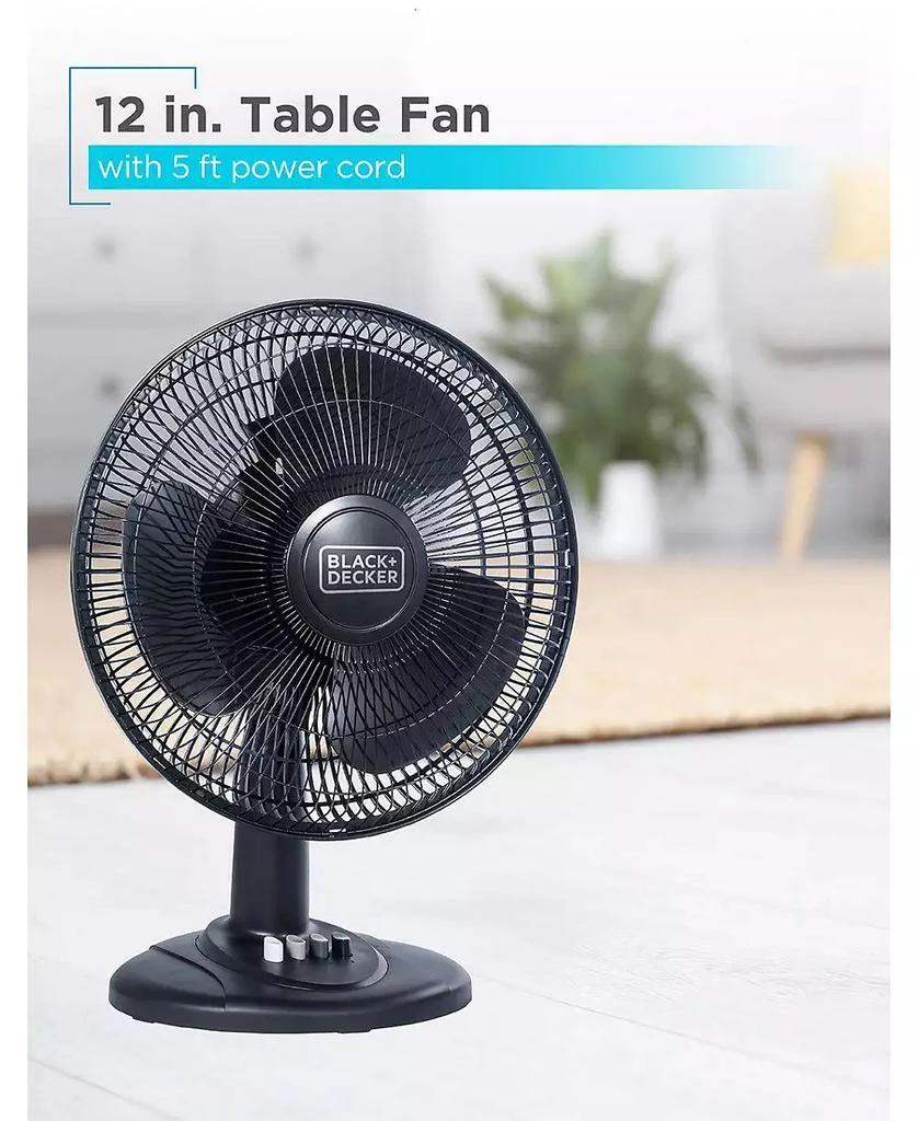 Black & Decker BLACK+DECKER Desk Fan for Home and Office, 12” Fan with 3 Speed Settings, Oscillating Portable Fan, Black 4