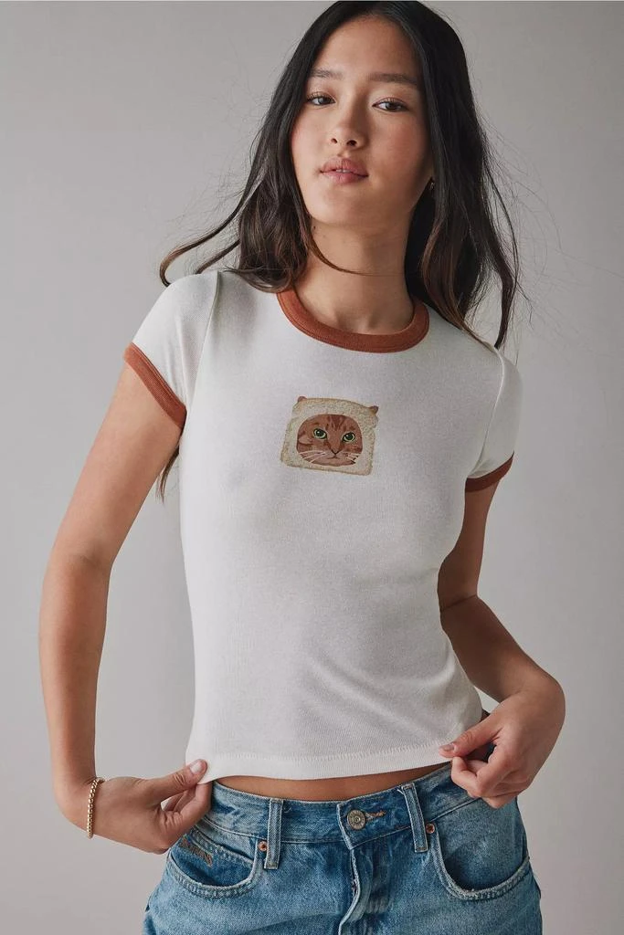 BDG BDG Too Perfect Toast Cat Graphic Ringer Baby Tee 1