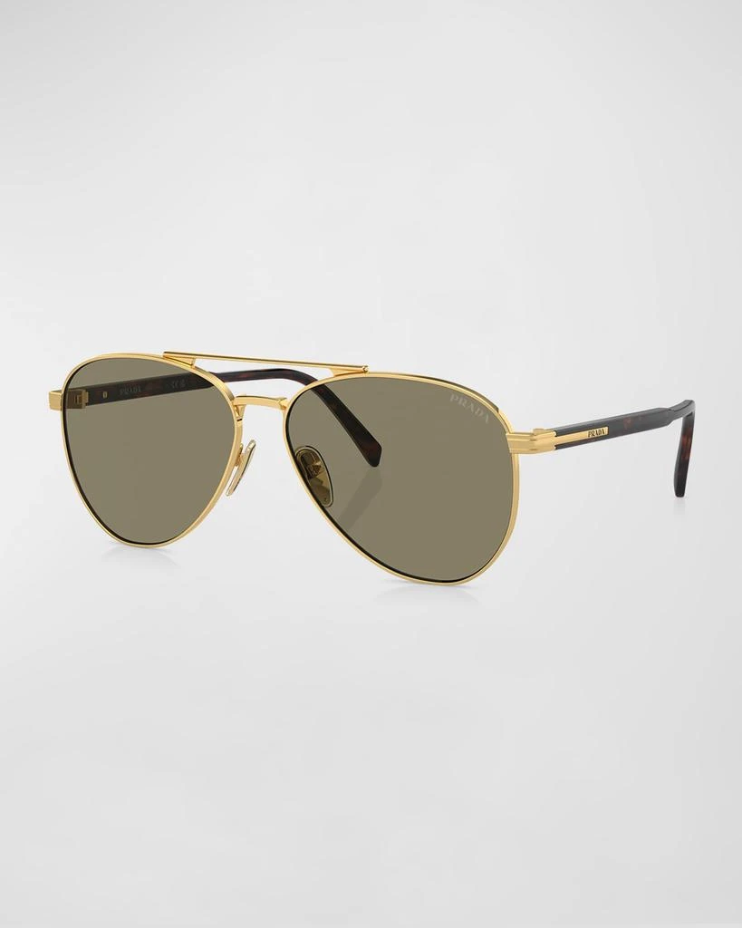 Prada Men's Double-Bridge Steel Aviator Sunglasses 1