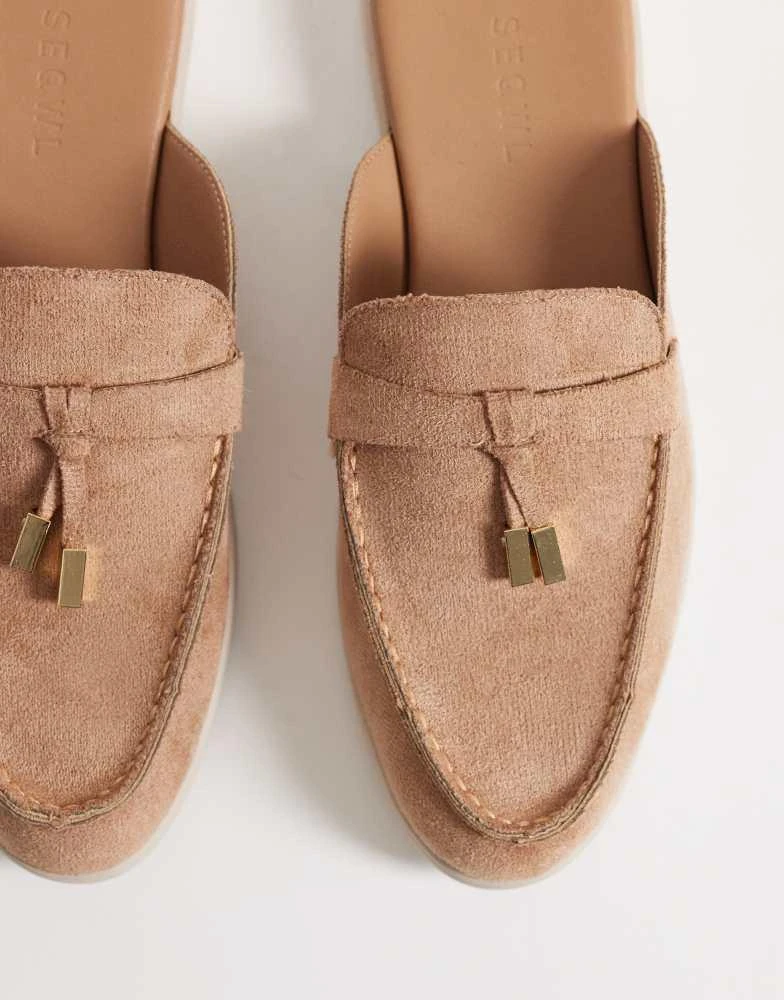 SEQWL SEQWL mule tassel trim loafer in camel faux suede 2