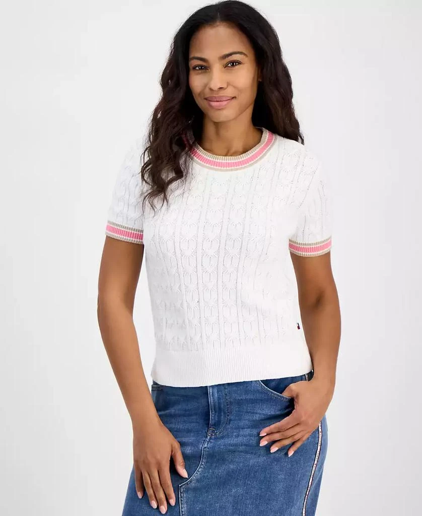 Tommy Hilfiger Women's Short-Sleeve Cable-Knit Cotton Sweater 1