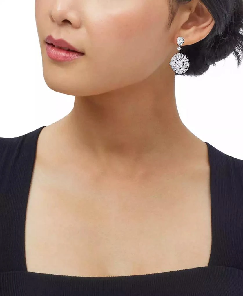 Arabella Cubic Zirconia Mixed Cut Circle Cluster Drop Earrings in Sterling Silver 3