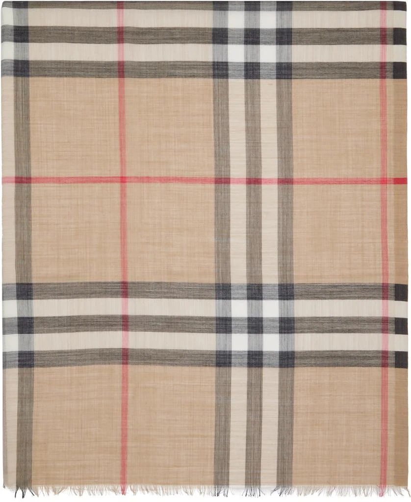 Burberry Beige Wide Check Wool Silk Scarf